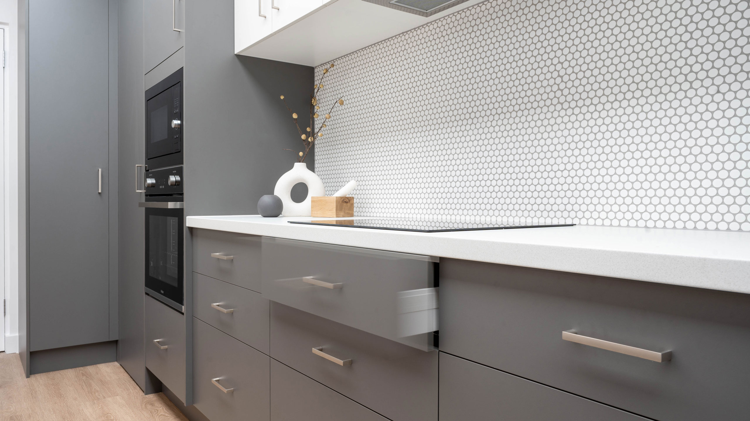 Image showing pot drawers in a run of kitchen cabinetry