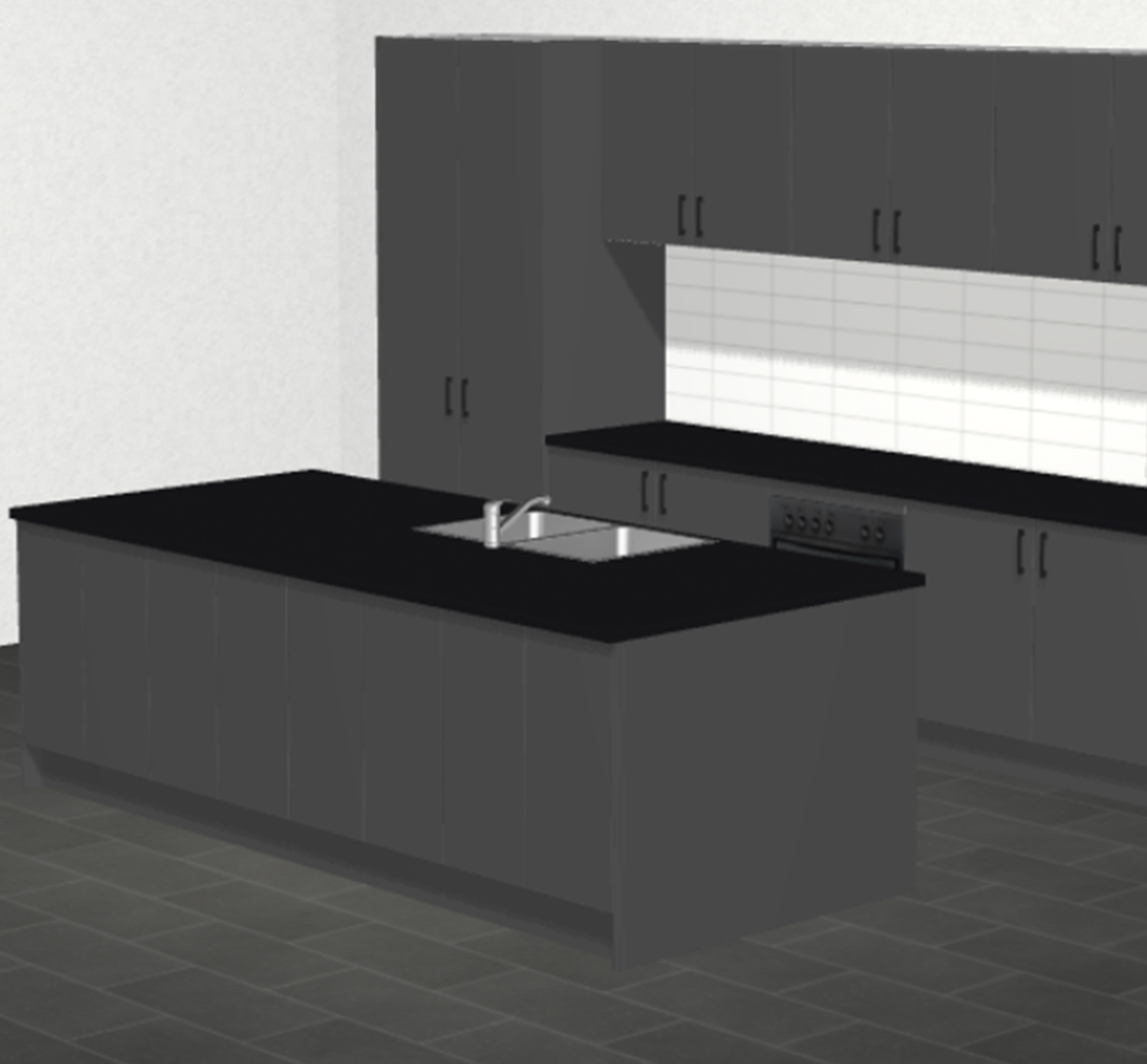 3D planner design of a kitchen with an island bench in our touch range finish