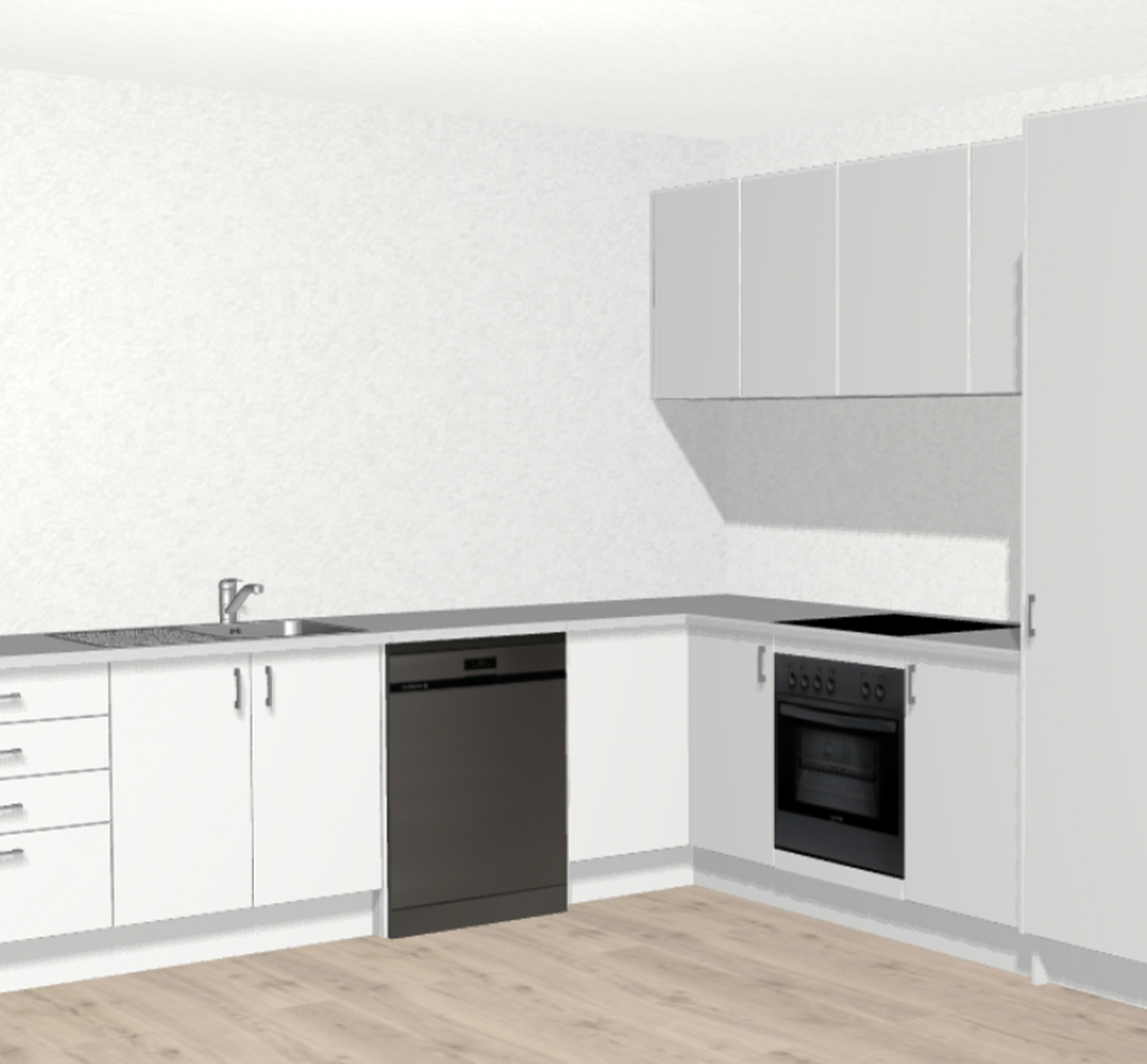 3D planner design of a L Shape kitchen in our Ruby range