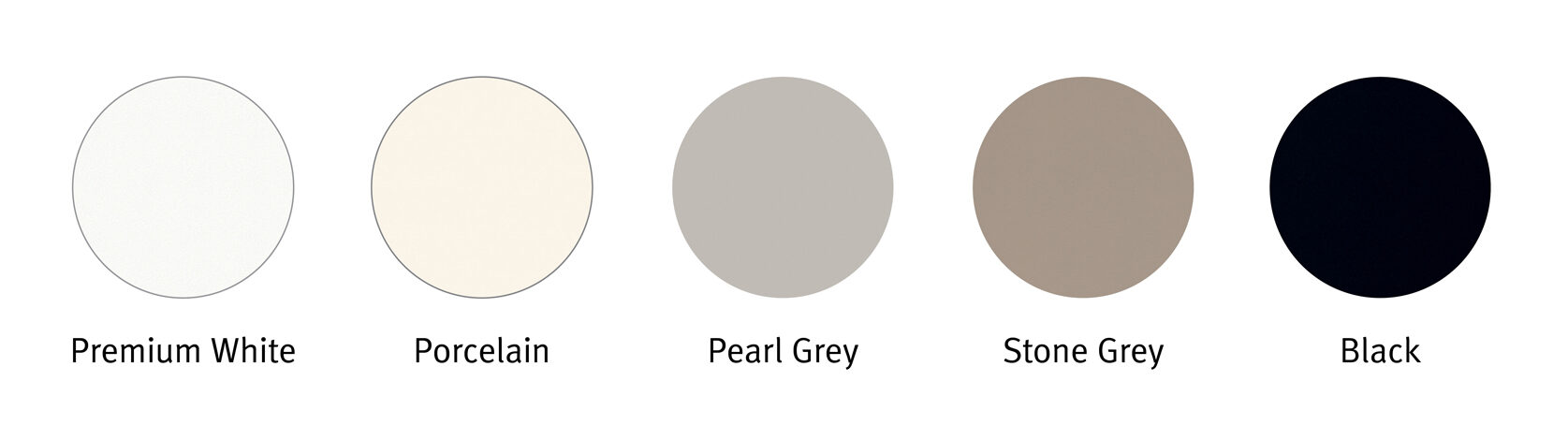 Colour range for the gloss finish cabinets