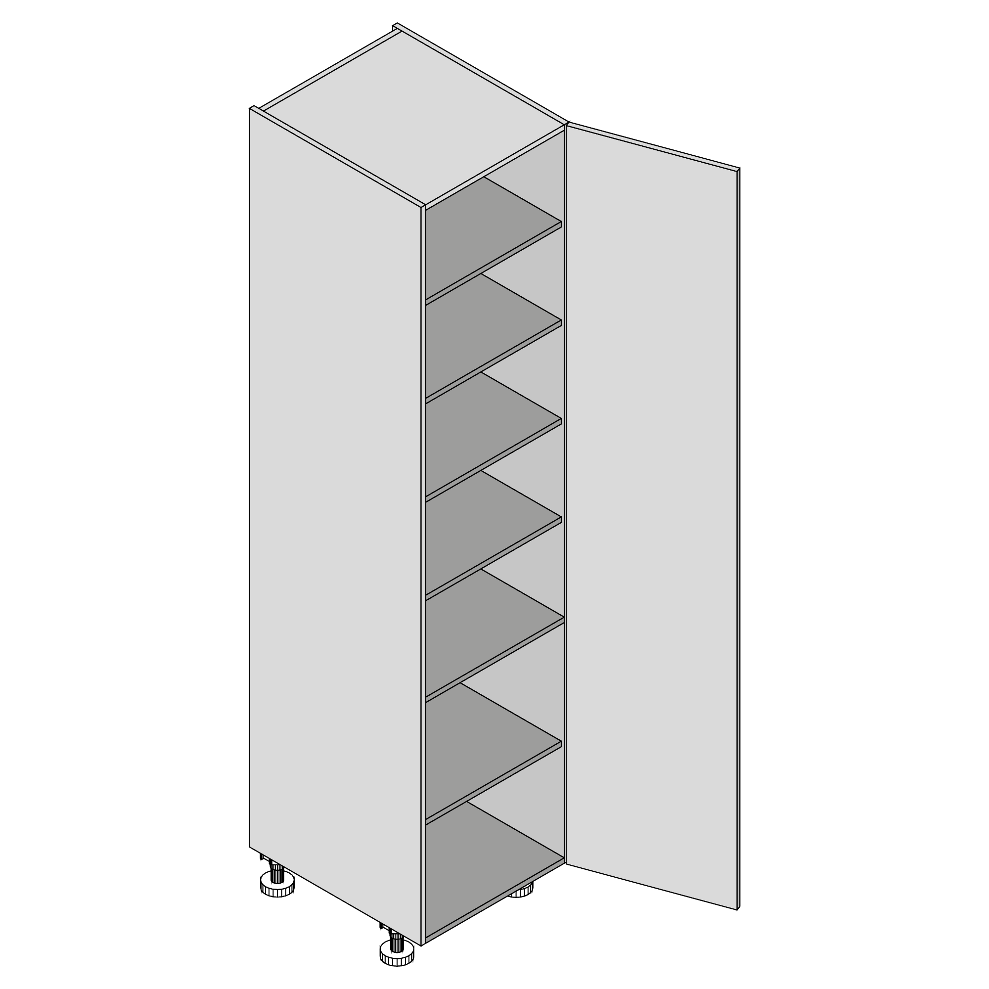 Diagram of a pantry cabinet with one door
