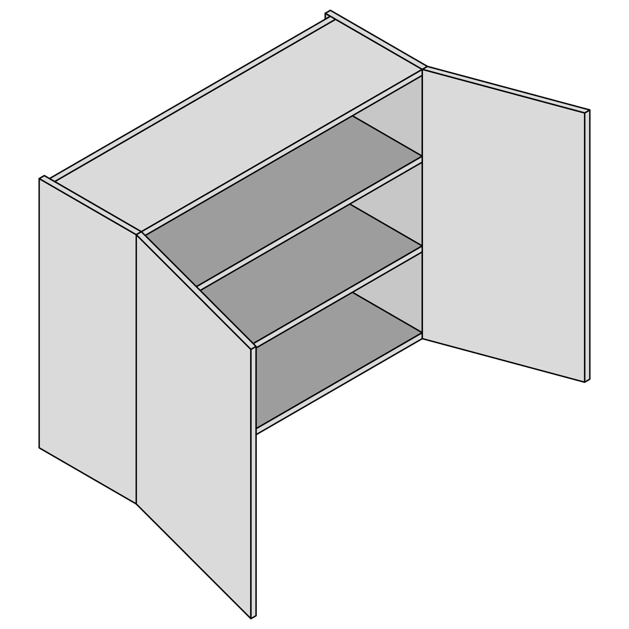 Diagram of an upper cabinet with two doors